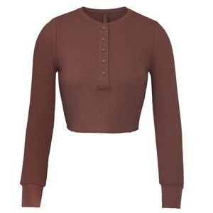 Waffle long sleeve crop henley - garnet